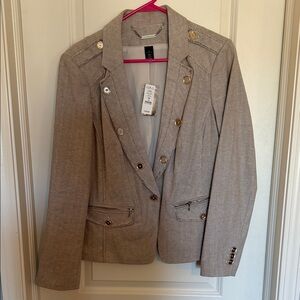 White House Black Market Taupe Blazer with Gold Accents